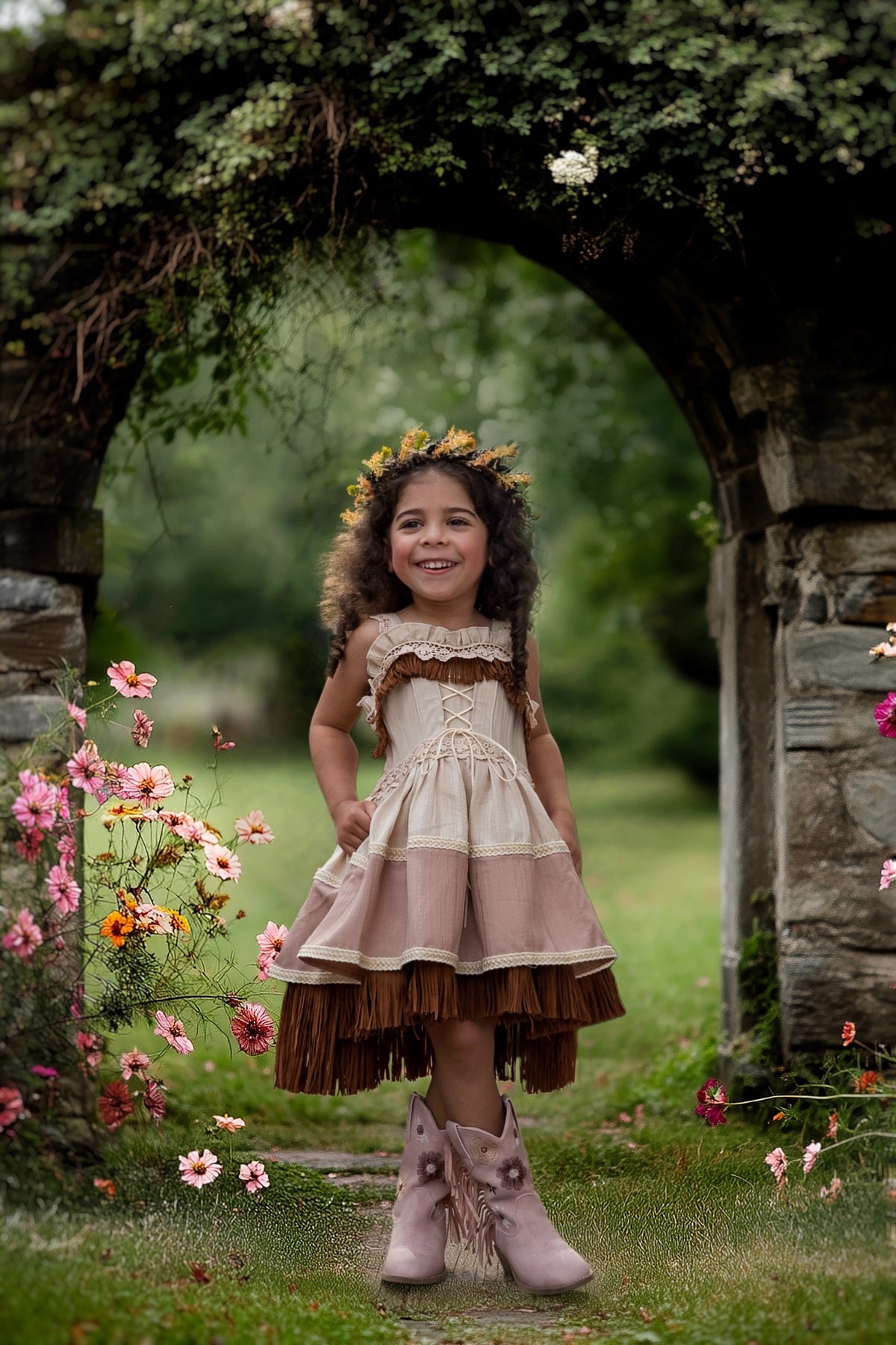 Blush Trail and Teal Breeze Dress – Vintage Inspired Boutique Girls Dress | Viscose Lace Fringe Prairie Cottagecore Style