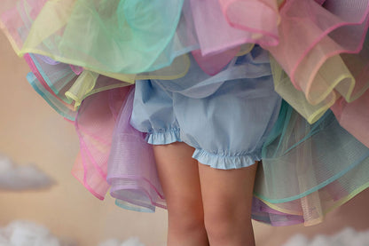 Arc-en-ciel par Temps Nuageux — Robe d'Anniversaire Arc-en-ciel Fille | Jupon en Tulle Héritage & Robe à Nœud