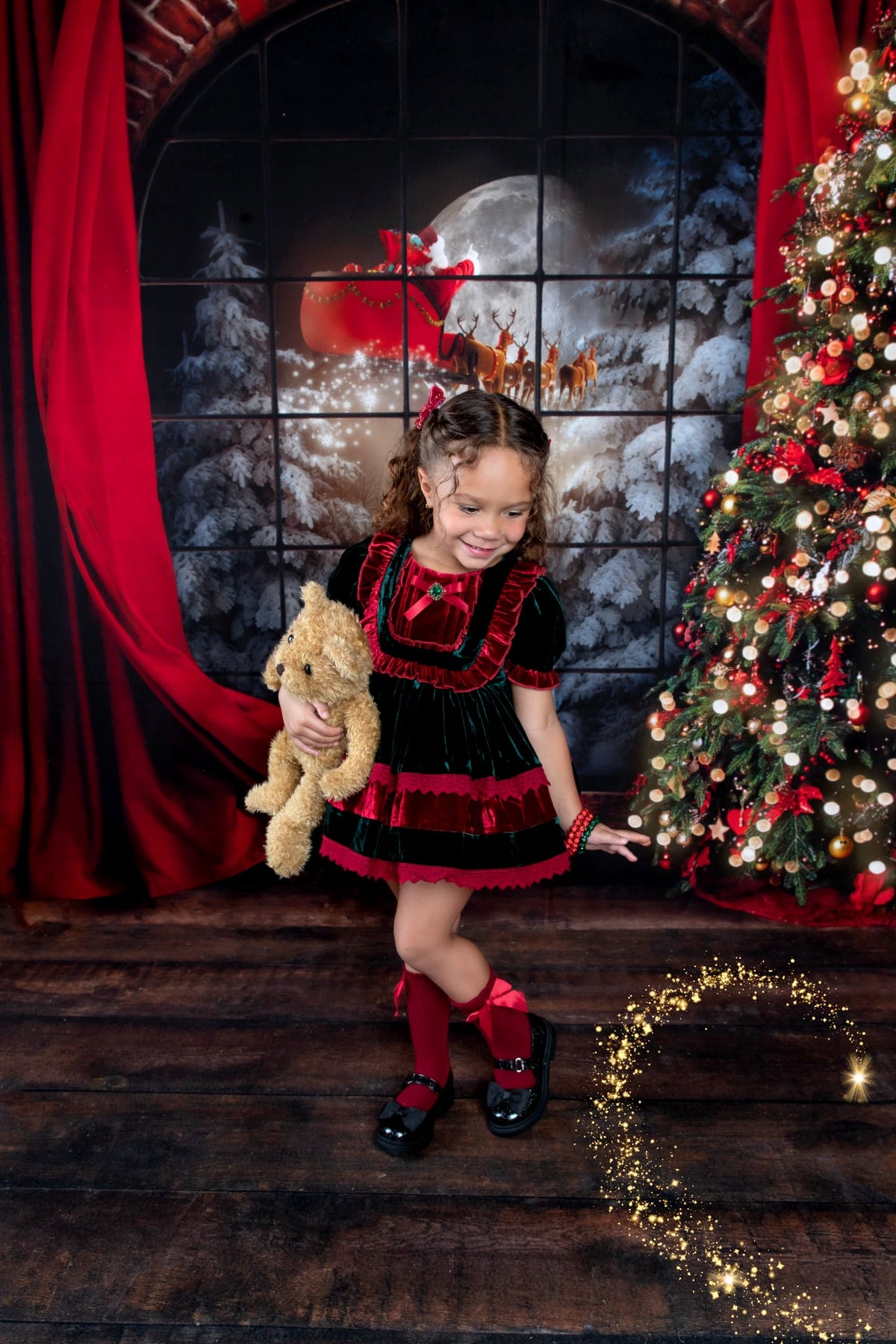 Robe Noël en velours – Robe de boutique de luxe en velours de soie pour filles | Dentelle au crochet Bouton perle Style héritage des fêtes