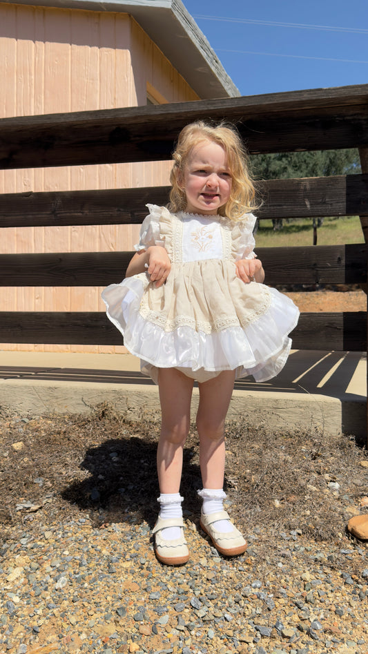 Ukrainian Heritage – Hand Embroidered Vintage Inspired Boutique Girls Dress | Luxury Linen Heirloom Style Special Occasion