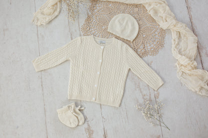 Cashmere Cable Knit Cardigan for Baby & Kids Biege Cream