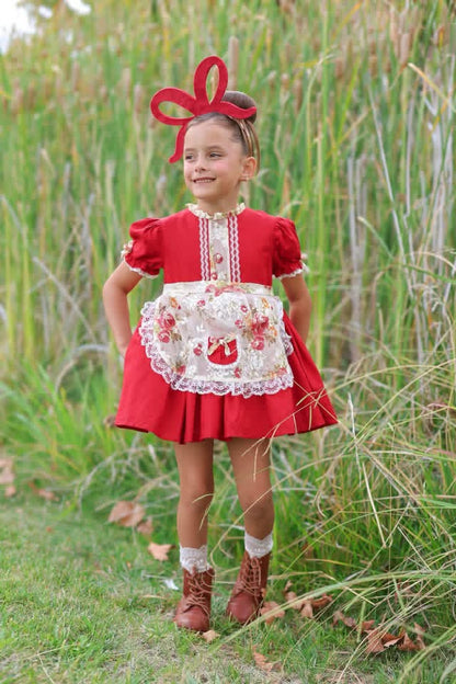 Crimson Cottage Girls Dress Set Red - Ready to Ship