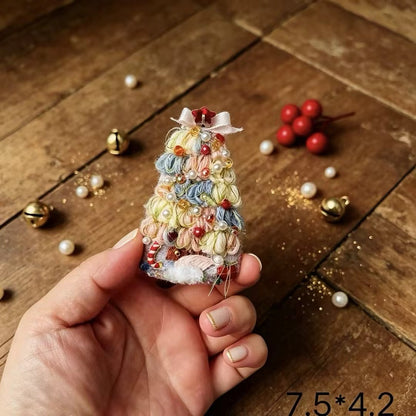 Pastel Christmas Dreams — Hand-Embroidered Christmas Tree Hair Clip