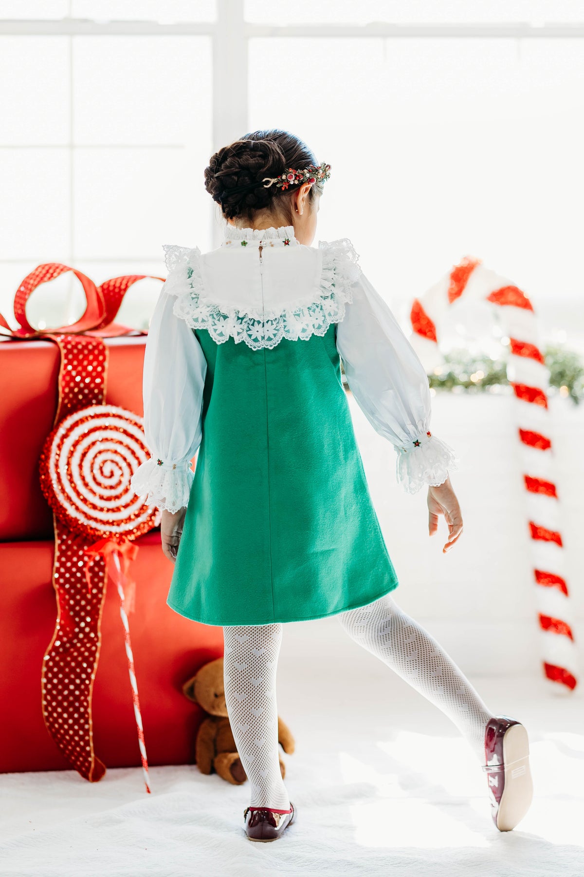Robe Hiver Ours – Robe Brodé Boutique pour Fille | Robe de Vacances Style Héritage Imprimé Ours