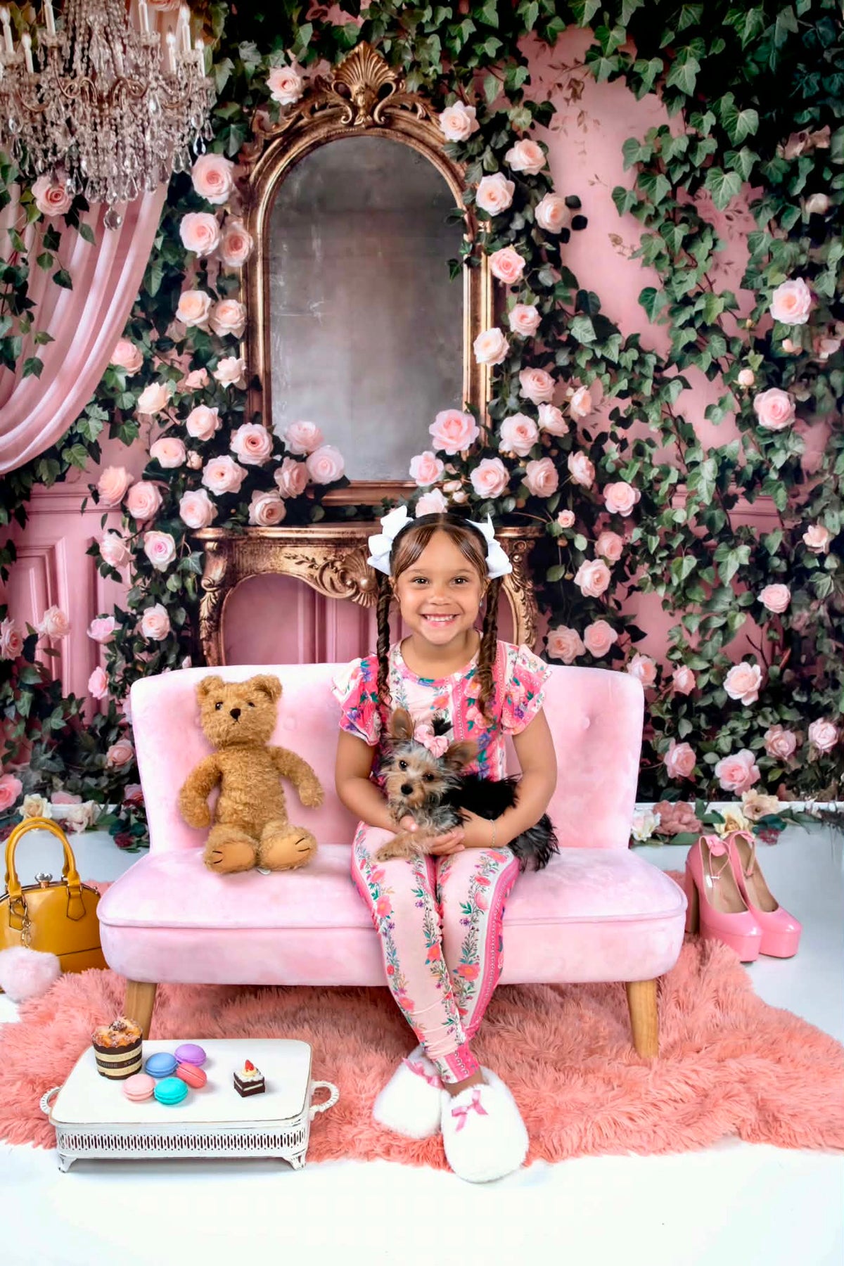 The Pink Chateau Girls Bamboo Lounge Set | Floral Rose