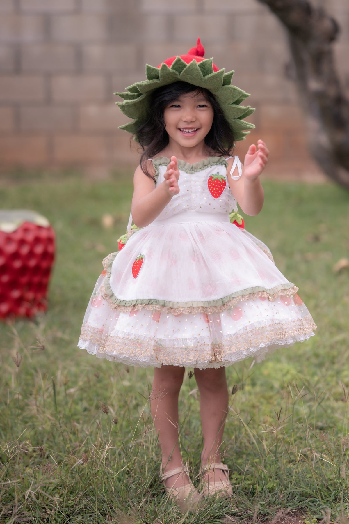 Robe Lumière Fraise – Robe de Fille de Boutique d'Inspiration Vintage | Style Héritage en Mousseline Volantée Imprimé Fraise