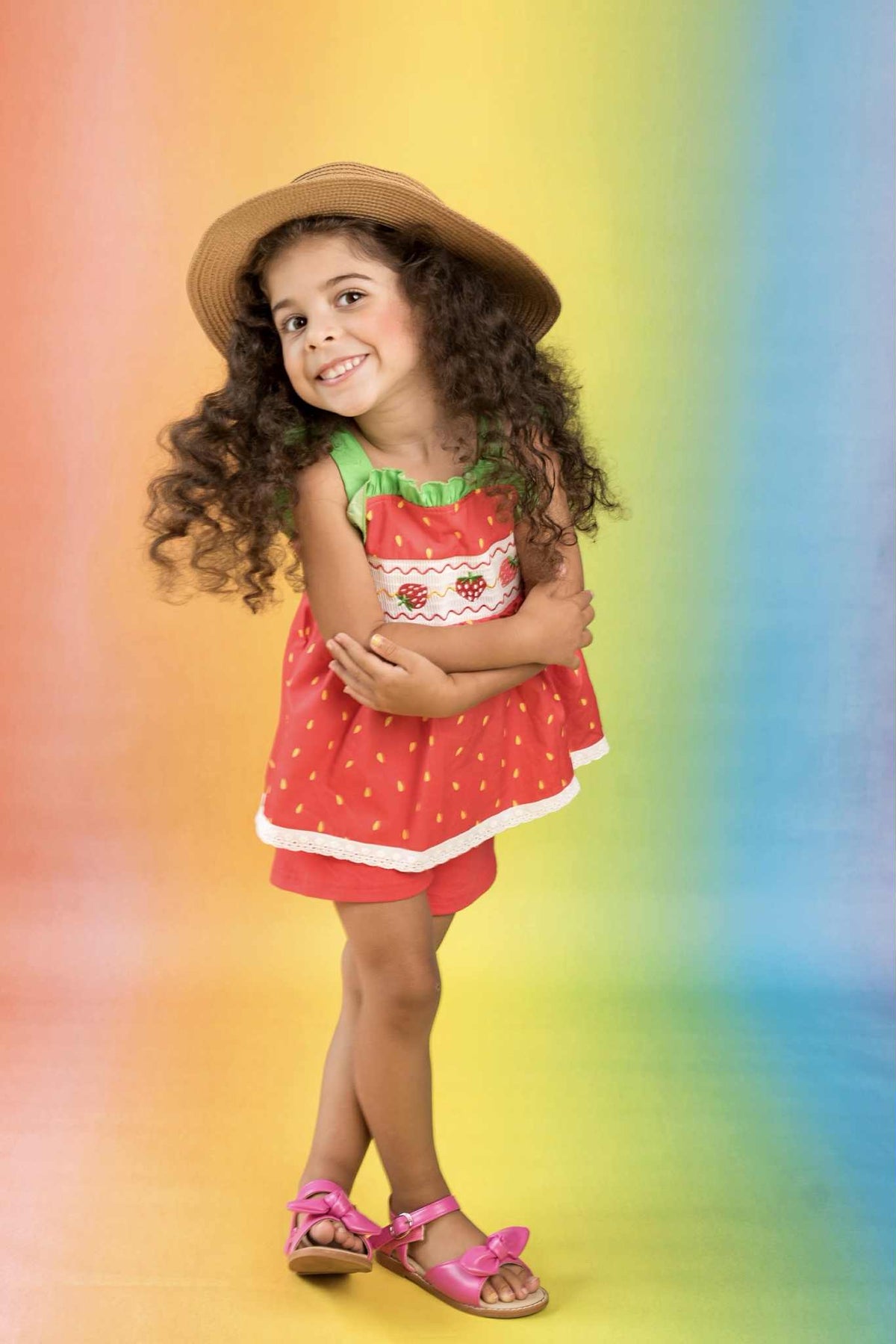 Strawberry Sweetness Set – Smocked Embroidered Cotton Boutique Girls Set | Strawberry Print Broderie Anglaise Summer Outfit