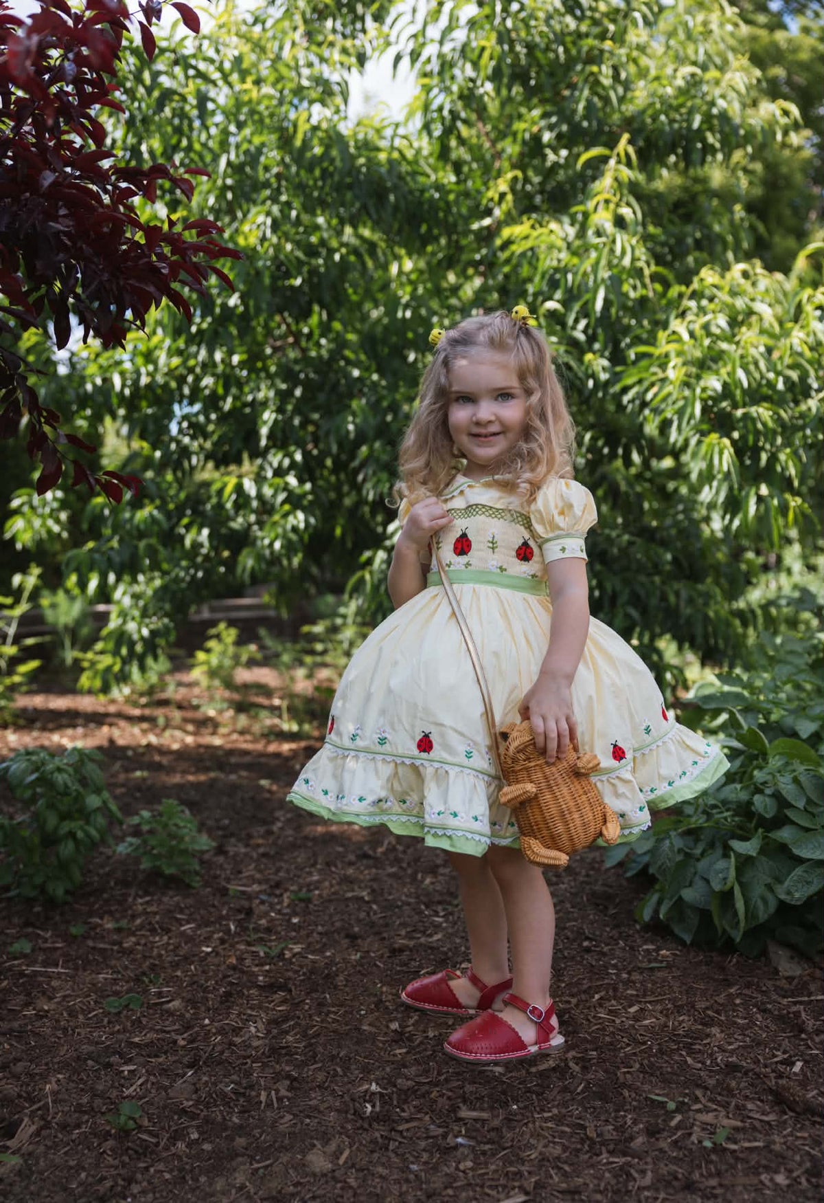 Robe coccinelle – Robe brodée de boutique pour filles | Robe d'été style héritage en dentelle à imprimé coccinelle