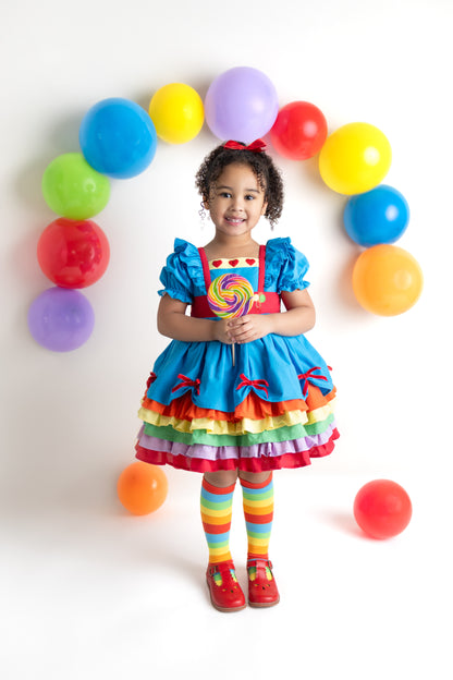 Rainbow Party – Hand Embroidered Vintage Inspired Boutique Girls Dress | Linen Cotton Tulle Lace Luxury Occasion Dress