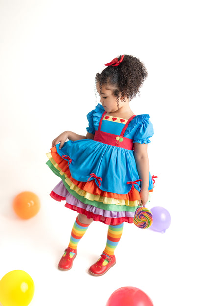 Rainbow Party – Hand Embroidered Vintage Inspired Boutique Girls Dress | Linen Cotton Tulle Lace Luxury Occasion Dress