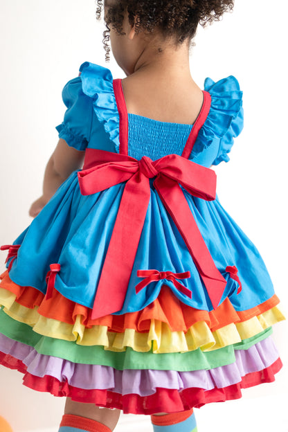 Rainbow Party – Hand Embroidered Vintage Inspired Boutique Girls Dress | Linen Cotton Tulle Lace Luxury Occasion Dress