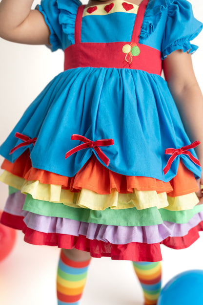 Rainbow Party – Hand Embroidered Vintage Inspired Boutique Girls Dress | Linen Cotton Tulle Lace Luxury Occasion Dress