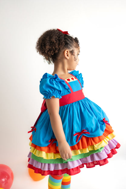 Rainbow Party – Hand Embroidered Vintage Inspired Boutique Girls Dress | Linen Cotton Tulle Lace Luxury Occasion Dress