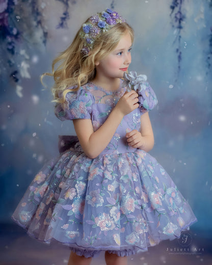 Enchanted Prism Wishes Dress – Embroidered Lace Boutique Birthday Girls Dress | Iridescent Tulle Princess Occasion Dress