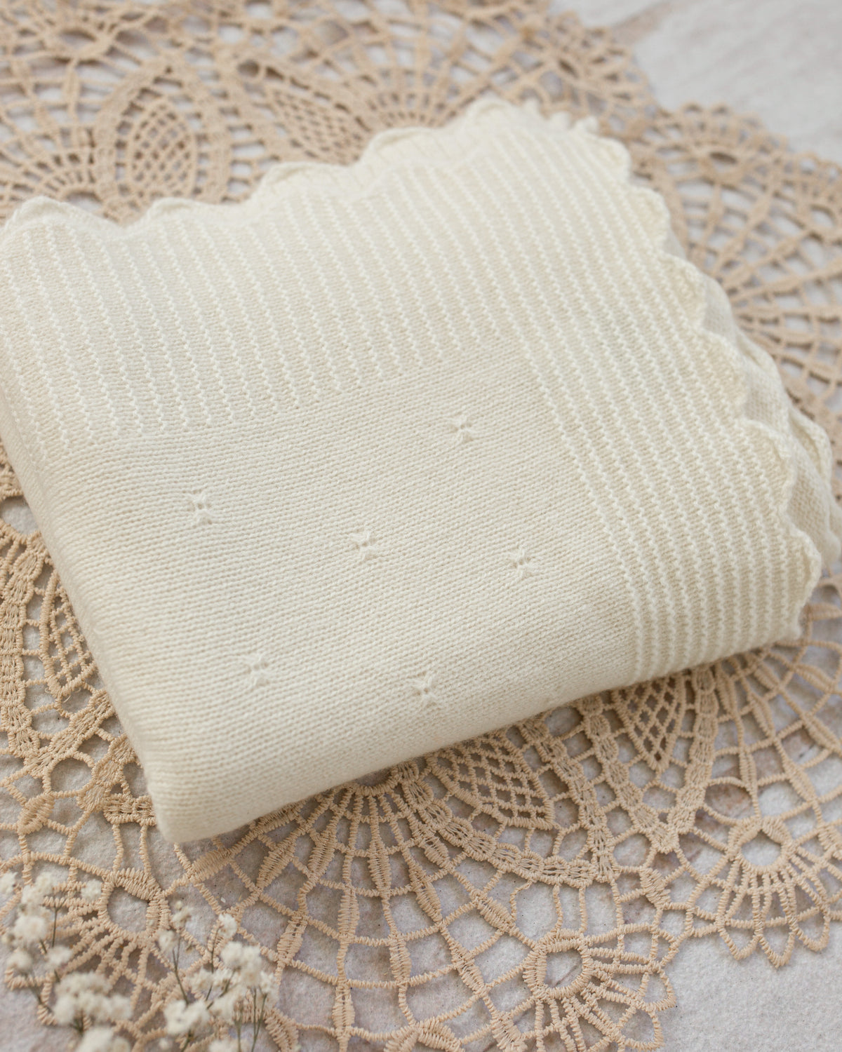 Cashmere Baby Blanket — Heirloom Pointelle Stitch Cream