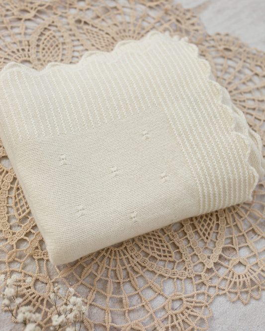 Cashmere Baby Blanket — Heirloom Pointelle Stitch Cream
