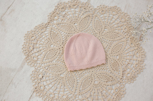 Cashmere Baby Beanie — Scalloped Edge with Pointelle Blush Pink