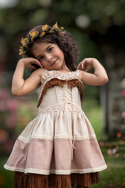 Blush Trail and Teal Breeze Dress – Vintage Inspired Boutique Girls Dress | Viscose Lace Fringe Prairie Cottagecore Style