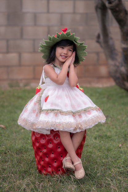 Robe Lumière Fraise – Robe de Fille de Boutique d'Inspiration Vintage | Style Héritage en Mousseline Volantée Imprimé Fraise