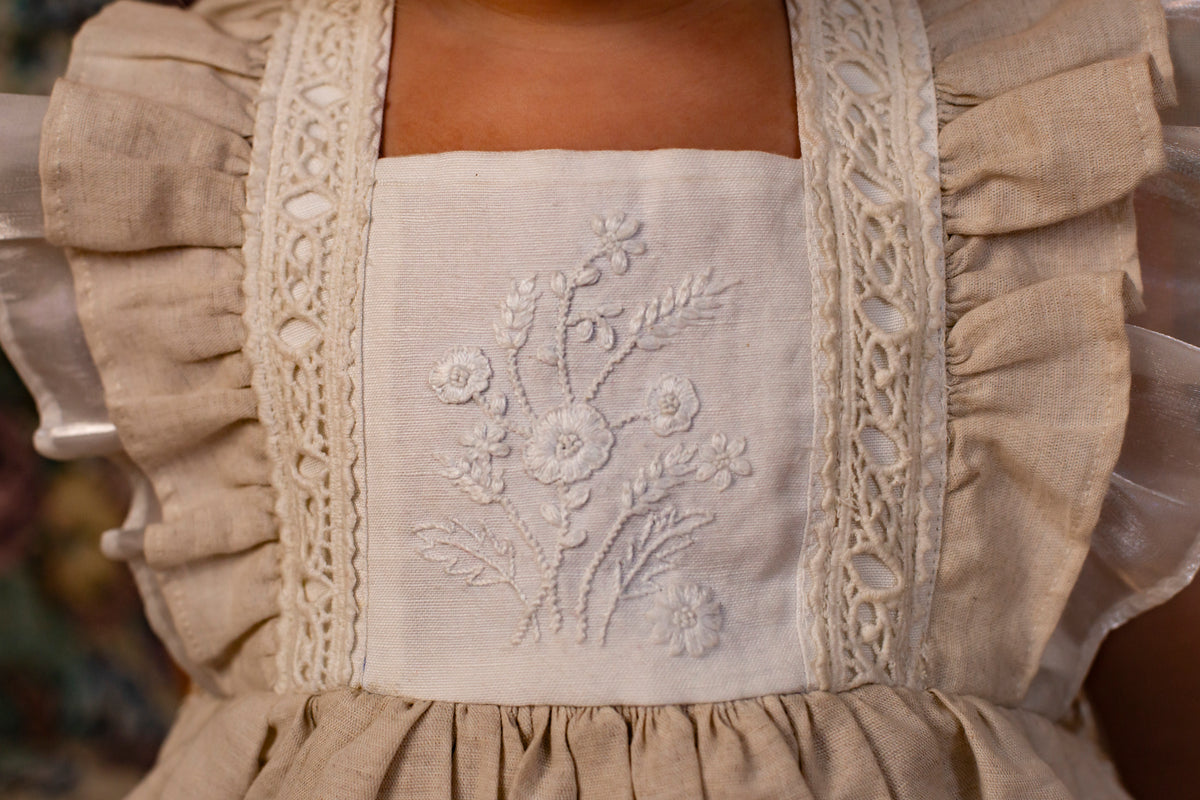 Ukrainian Heritage – Hand Embroidered Vintage Inspired Boutique Girls Dress | Luxury Linen Heirloom Style Special Occasion