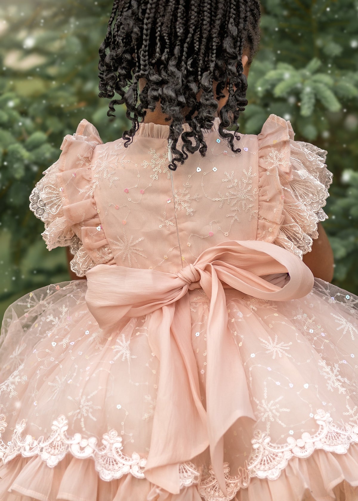Blush Gingerbread Dream – Embroidered Vintage Inspired Boutique Girls Dress | Tulle Organza Lace Heirloom Style Christmas Dress