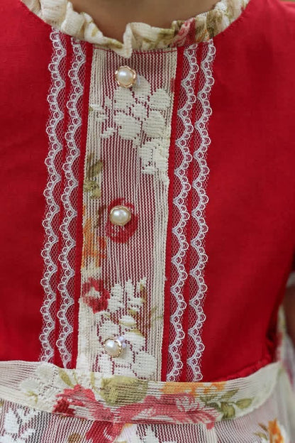 Crimson Cottage Girls Dress Set Red - Ready to Ship