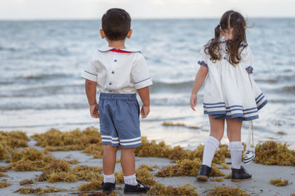 Little Sailor Suit – Hand Embroidered Cotton Linen Boutique Boys Suit | Nautical Heirloom Style Special Occasion