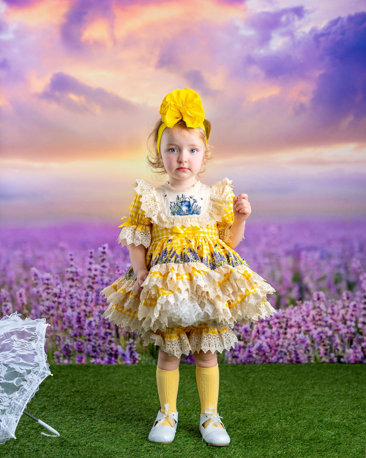 Robe de Prairie Ensoleillée – Robe Fille Style Boutique Vintage Imprimé Floral | Robe d'Été Style Héritage à Volants Dentelle