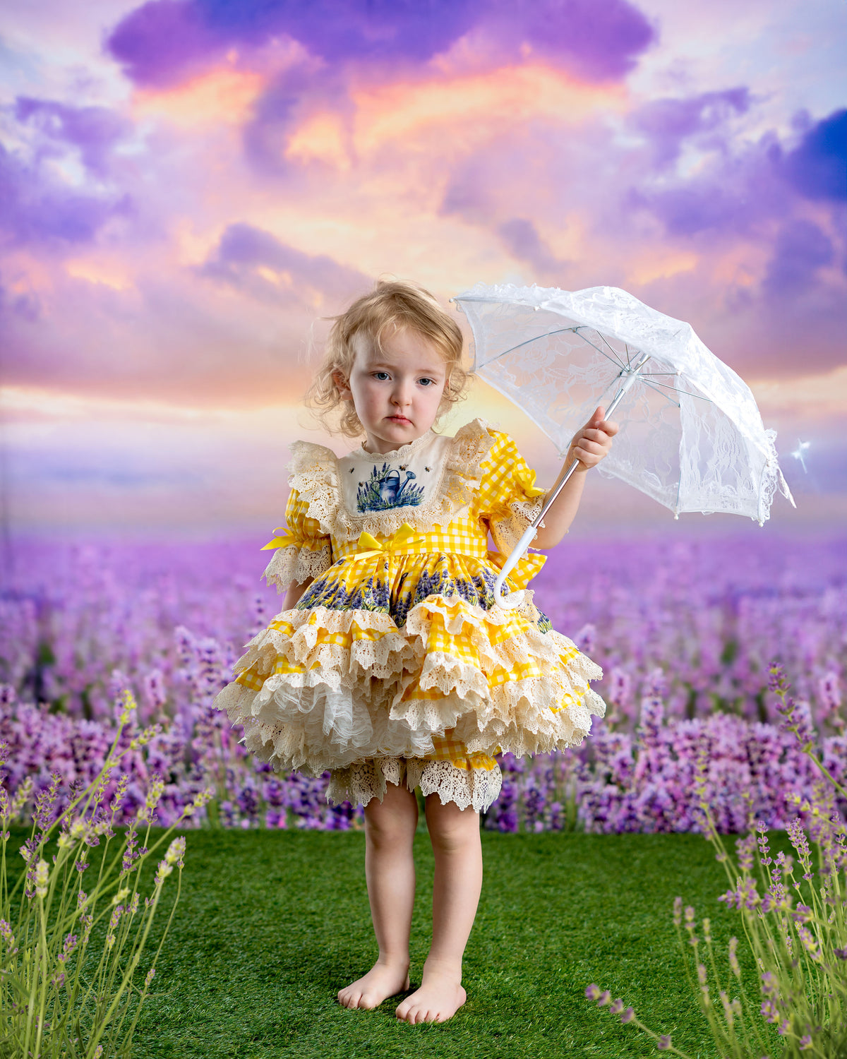 Robe de Prairie Ensoleillée – Robe Fille Style Boutique Vintage Imprimé Floral | Robe d'Été Style Héritage à Volants Dentelle