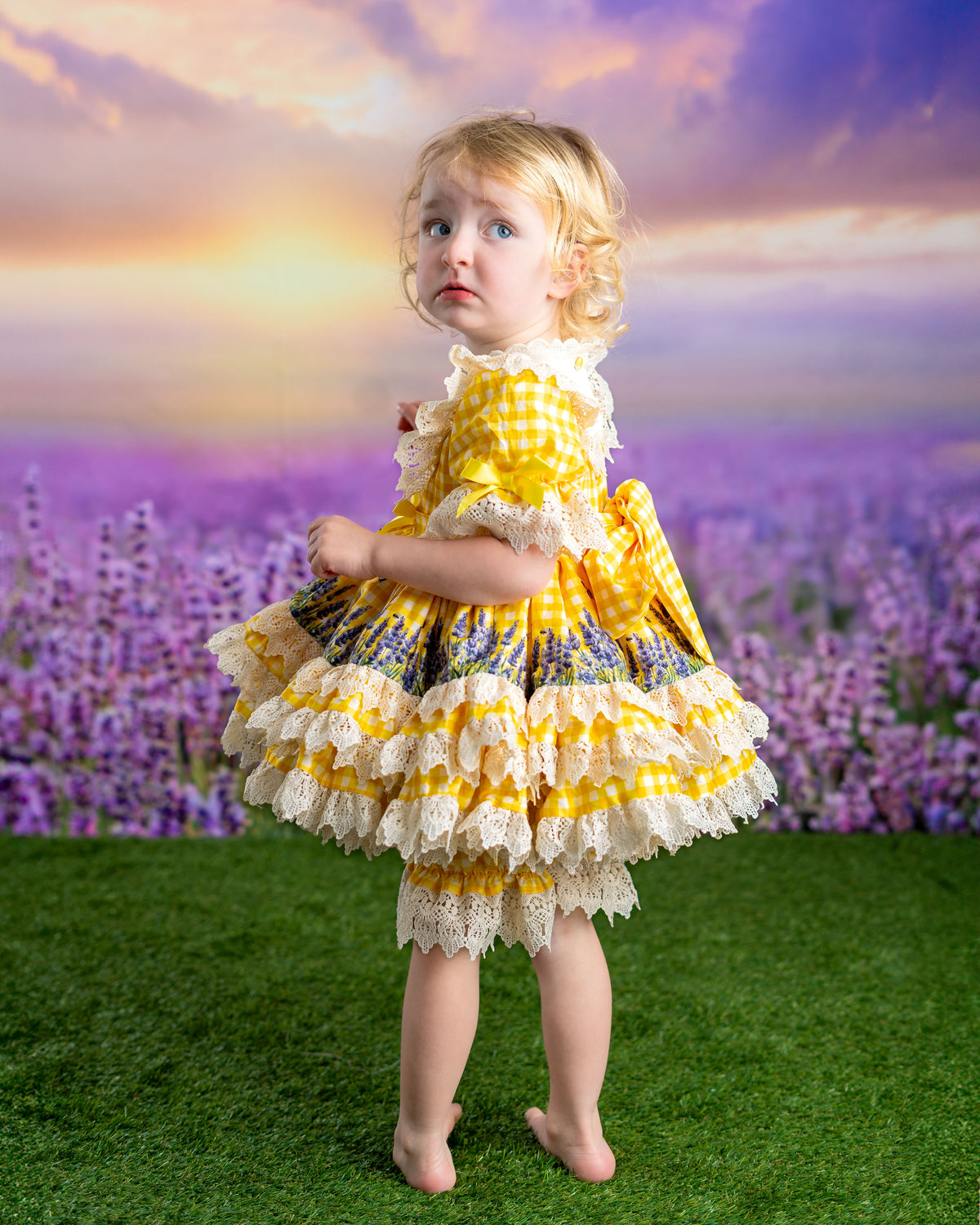 Robe de Prairie Ensoleillée – Robe Fille Style Boutique Vintage Imprimé Floral | Robe d'Été Style Héritage à Volants Dentelle