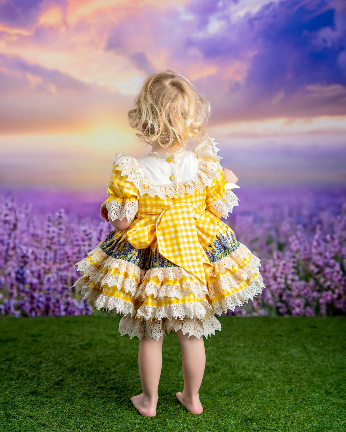 Robe de Prairie Ensoleillée – Robe Fille Style Boutique Vintage Imprimé Floral | Robe d'Été Style Héritage à Volants Dentelle
