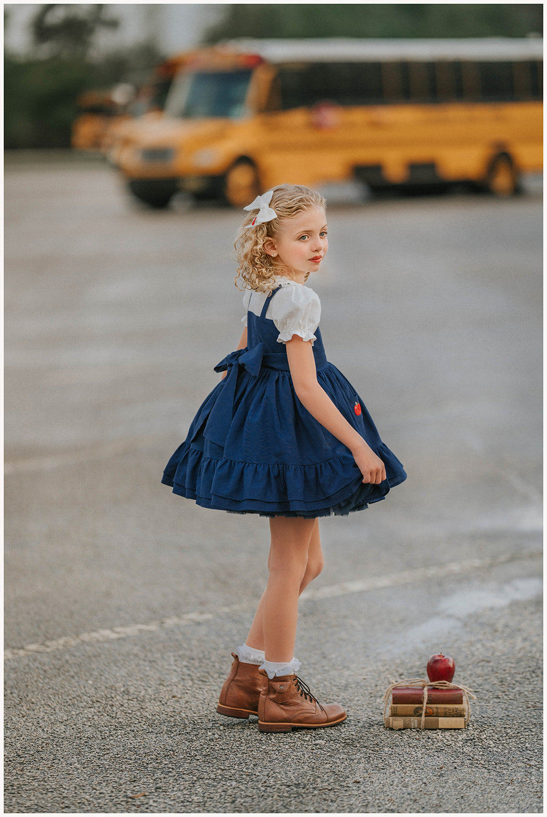 Classroom Elegant Dress – Hand Embroidered Vintage Inspired Linen Cotton Boutique Girls Dress | Swiss Dot Lace Heirloom Style