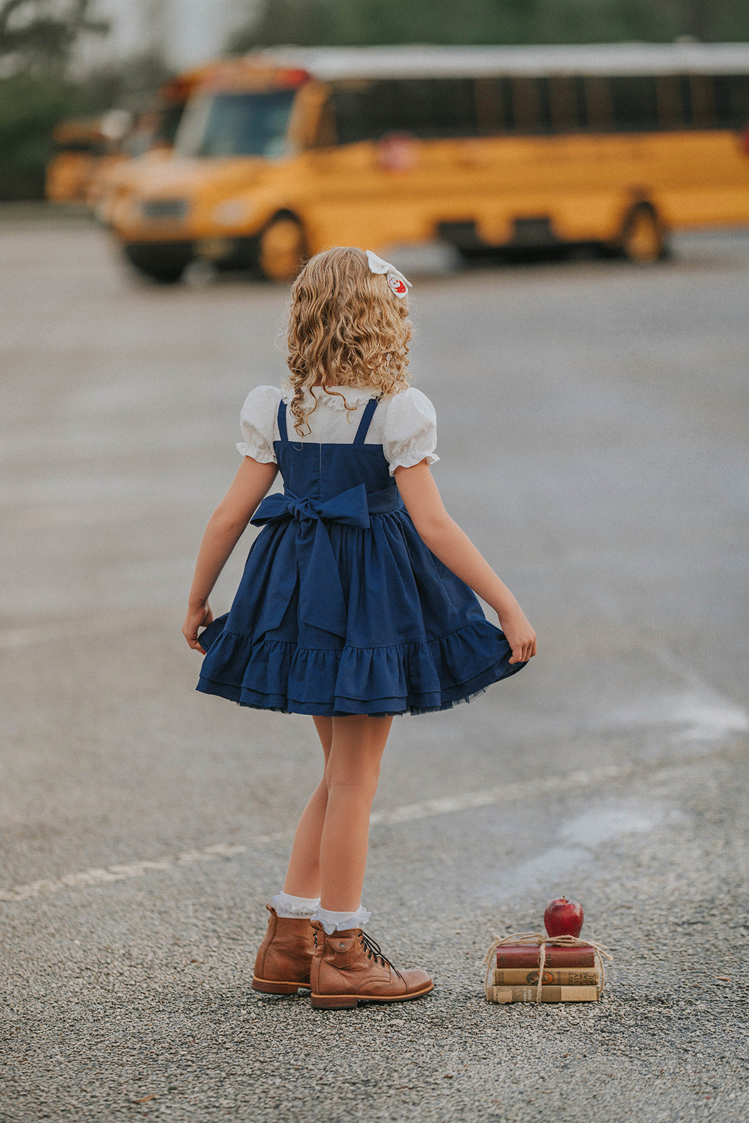 Classroom Elegant Dress – Hand Embroidered Vintage Inspired Linen Cotton Boutique Girls Dress | Swiss Dot Lace Heirloom Style