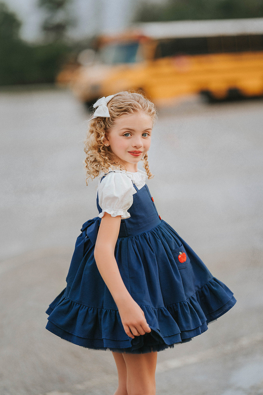 Classroom Elegant Dress – Hand Embroidered Vintage Inspired Linen Cotton Boutique Girls Dress | Swiss Dot Lace Heirloom Style