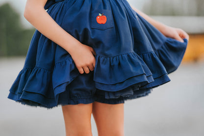 Classroom Elegant Dress – Hand Embroidered Vintage Inspired Linen Cotton Boutique Girls Dress | Swiss Dot Lace Heirloom Style