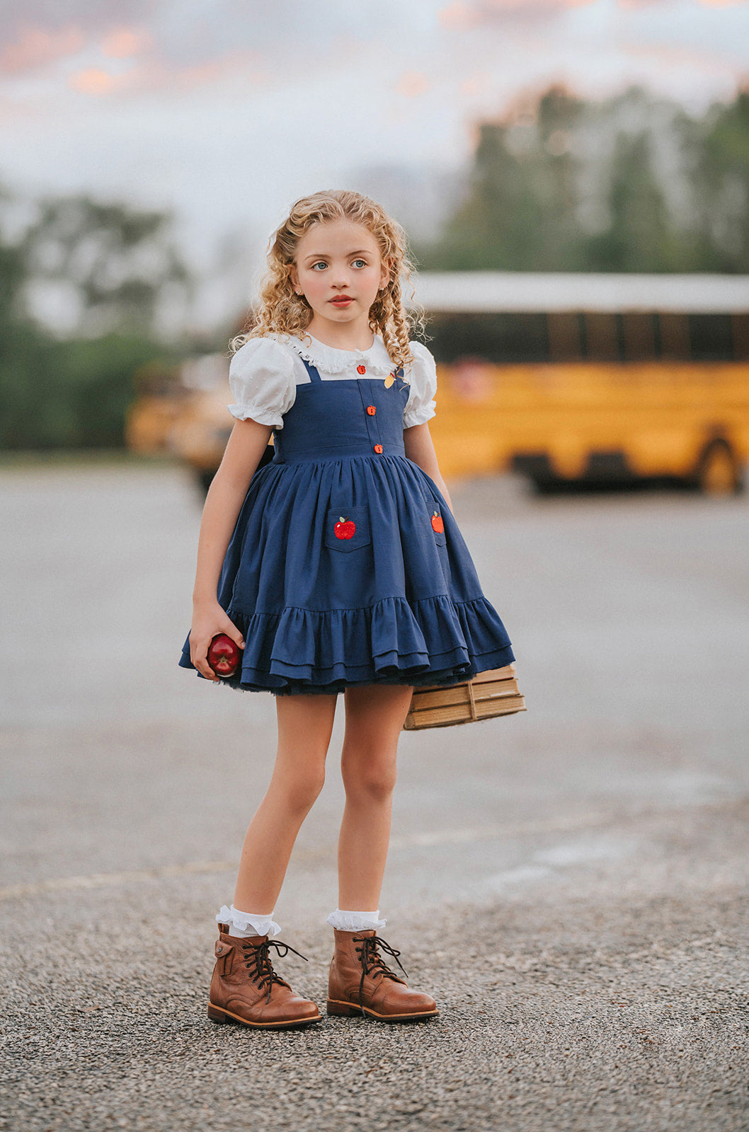 Classroom Elegant Dress – Hand Embroidered Vintage Inspired Linen Cotton Boutique Girls Dress | Swiss Dot Lace Heirloom Style