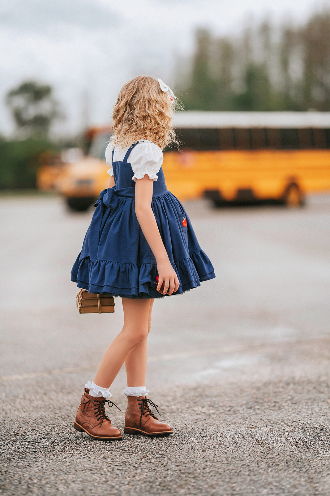 Classroom Elegant Dress – Hand Embroidered Vintage Inspired Linen Cotton Boutique Girls Dress | Swiss Dot Lace Heirloom Style