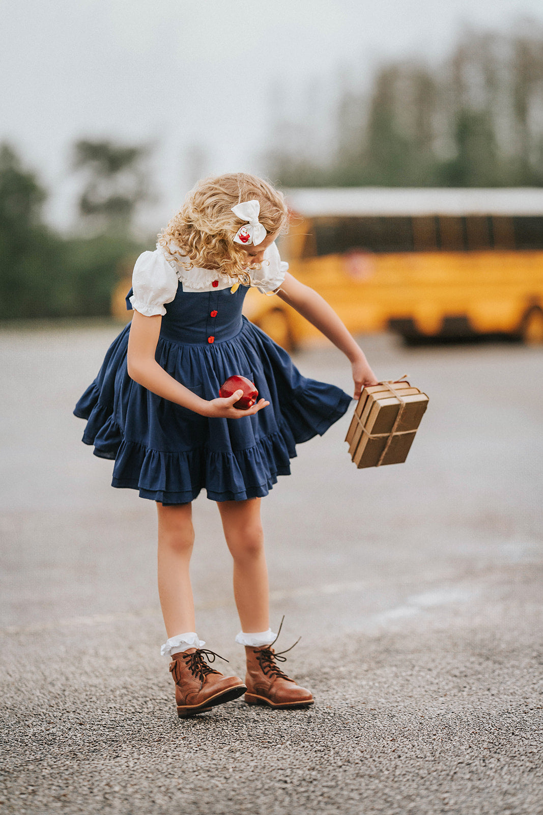 Classroom Elegant Dress – Hand Embroidered Vintage Inspired Linen Cotton Boutique Girls Dress | Swiss Dot Lace Heirloom Style