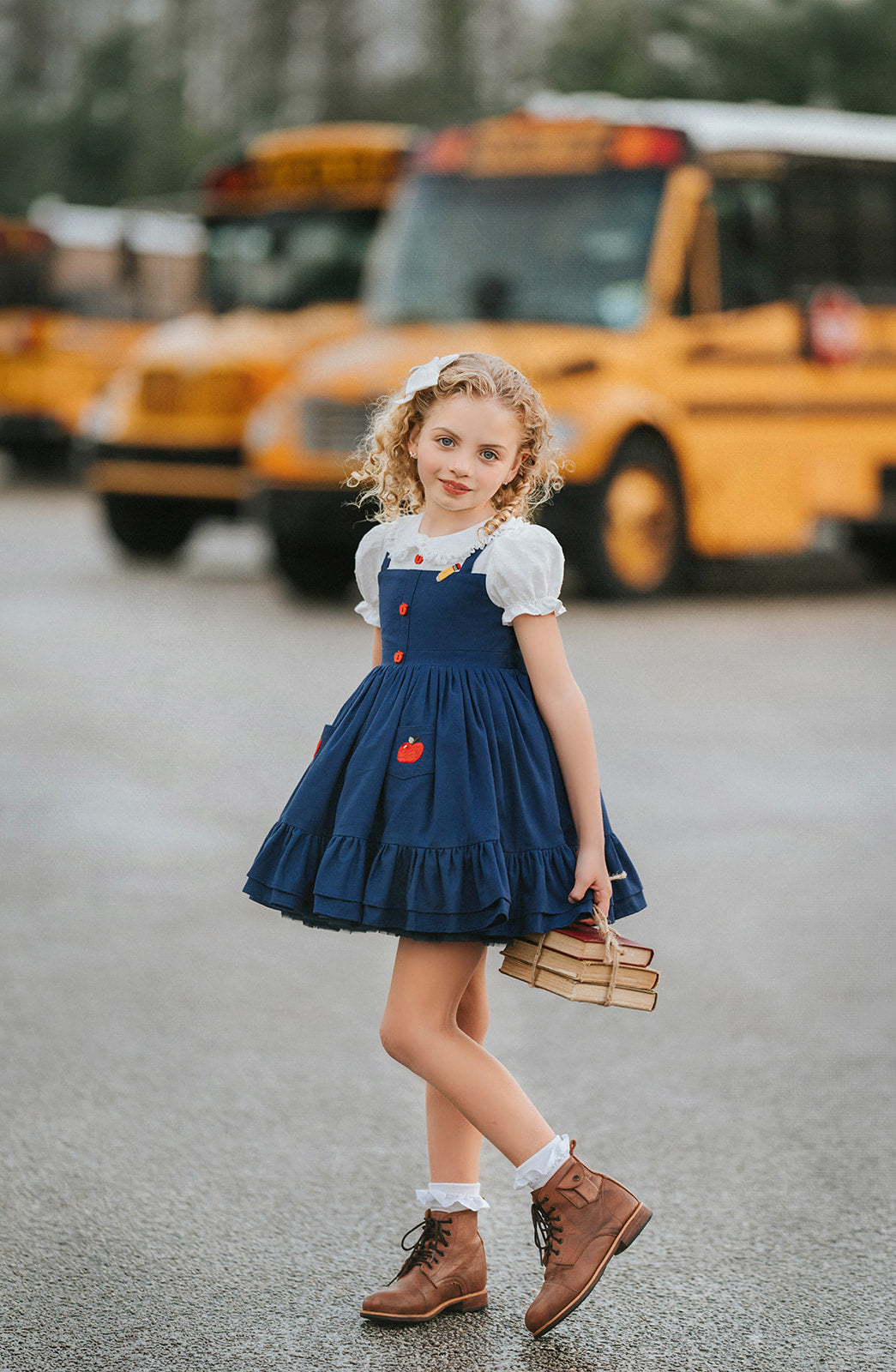 Classroom Elegant Dress – Hand Embroidered Vintage Inspired Linen Cotton Boutique Girls Dress | Swiss Dot Lace Heirloom Style