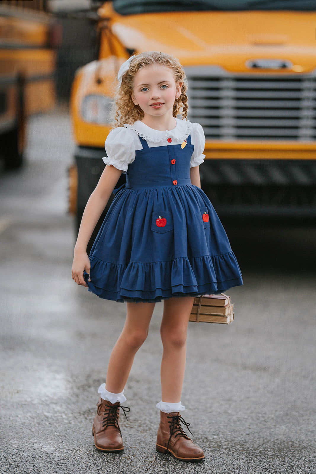 Classroom Elegant Dress – Hand Embroidered Vintage Inspired Linen Cotton Boutique Girls Dress | Swiss Dot Lace Heirloom Style