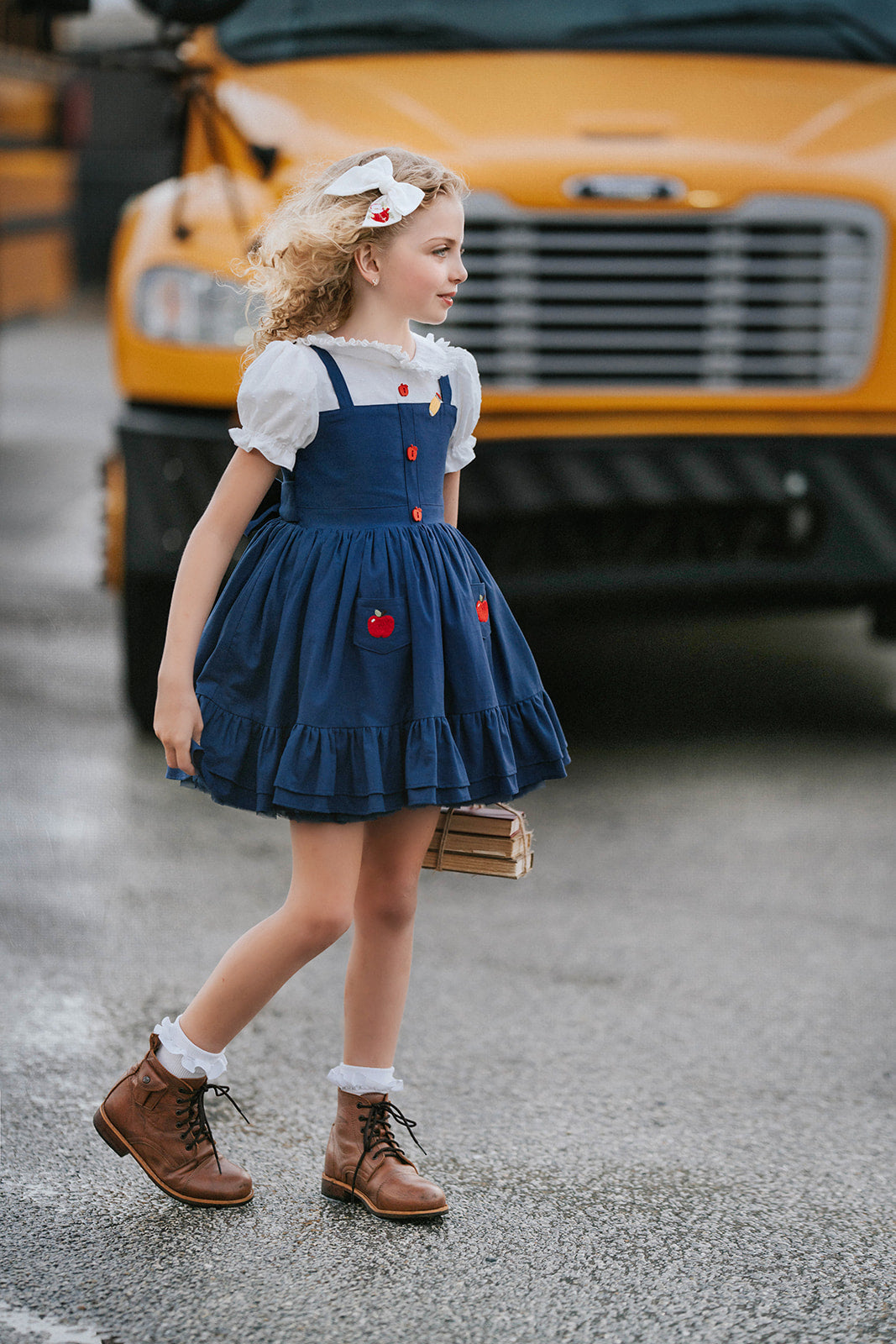 Classroom Elegant Dress – Hand Embroidered Vintage Inspired Linen Cotton Boutique Girls Dress | Swiss Dot Lace Heirloom Style