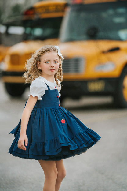 Classroom Elegant Dress – Hand Embroidered Vintage Inspired Linen Cotton Boutique Girls Dress | Swiss Dot Lace Heirloom Style