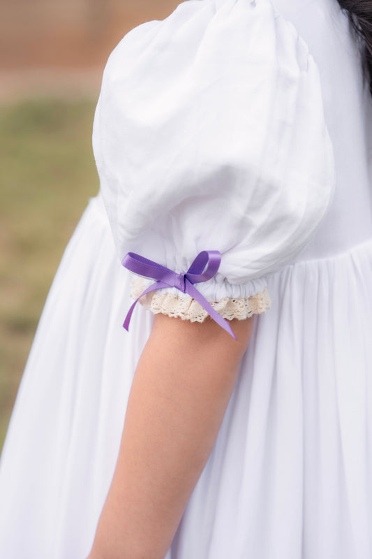 Violet Heirloom Bloom Dress – Hand Embroidered Vintage Inspired Boutique Girls Dress | Viscose Lace Collar Heirloom Style