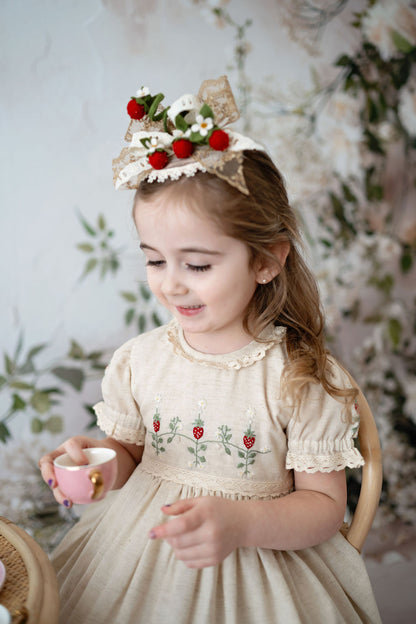Robe brodée de luxe « Souvenir Fraise » pour filles | Robe d'été pour anniversaire et occasions spéciales