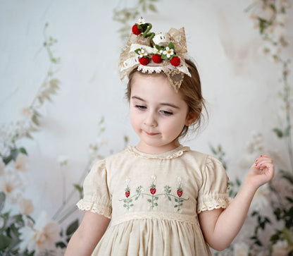 Robe brodée de luxe « Souvenir Fraise » pour filles | Robe d'été pour anniversaire et occasions spéciales