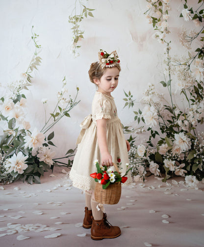 Robe brodée de luxe « Souvenir Fraise » pour filles | Robe d'été pour anniversaire et occasions spéciales