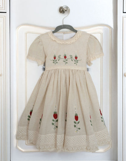 Robe brodée de luxe « Souvenir Fraise » pour filles | Robe d'été pour anniversaire et occasions spéciales