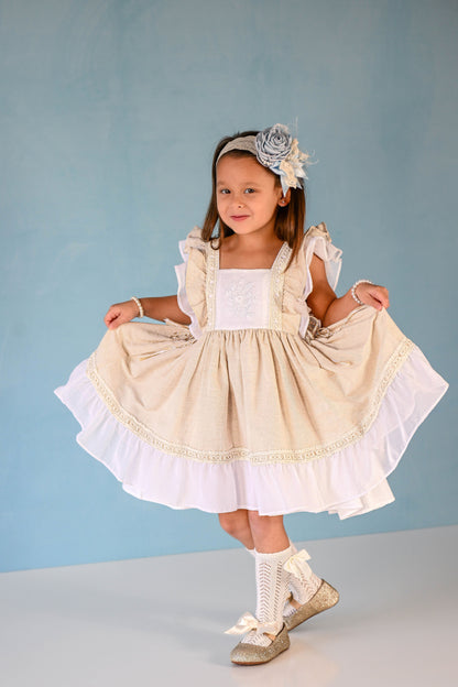 Ukrainian Heritage – Hand Embroidered Vintage Inspired Boutique Girls Dress | Luxury Linen Heirloom Style Special Occasion