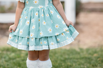 Daisy Afternoon Dress – Floral Print Vintage Inspired Cotton Boutique Girls Dress | Lace Ruffle Heirloom Style