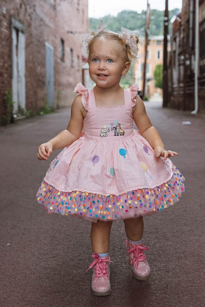 Robe Parade en Rose – Robe Boutique Fille Coton Brodé à la Main d'inspiration Vintage | Style Héritage Dentelle Tulle Volants